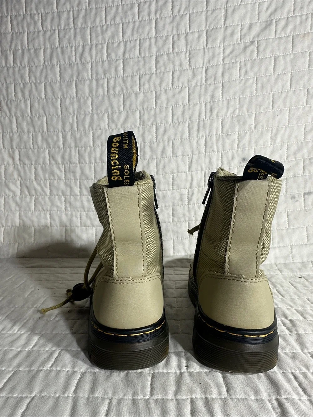 Doc Martens Combs Kids Beige Canvas Lace-Up Boots with Side Zip